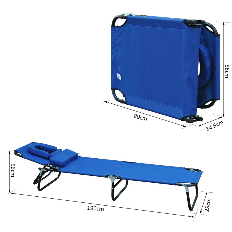 Espreguiçadeira reclinável e dobrável com almofada de leitura ou massagem - Cor Azul - Aço - 190x56x28 cm