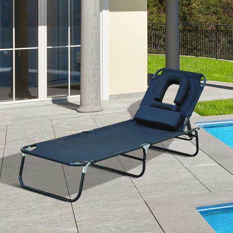 Espreguiçadeira reclinável e dobrável com almofada de leitura ou massagem - Cor Preto – aço - 190x56x28 cm