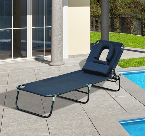 Espreguiçadeira reclinável e dobrável com almofada de leitura ou massagem - Cor Preto – aço - 190x56x28 cm