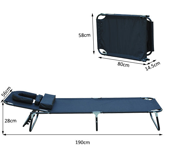 Espreguiçadeira reclinável e dobrável com almofada de leitura ou massagem - Cor Preto – aço - 190x56x28 cm