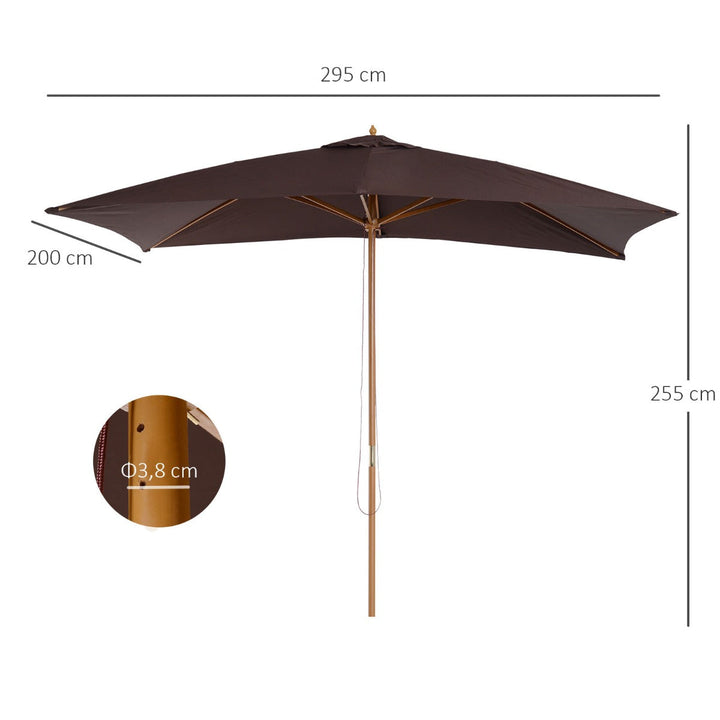 Guarda-sol para Varanda Pátio e Jardim - Mastro de Madeira - Cor: Marrom - 200x295x255 cm