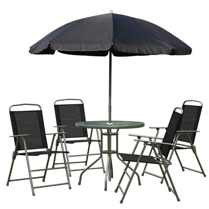 Conjunto de Móveis para Jardim Terraço ou Pátio com 4 Cadeiras 1 Mesa e 1 guarda-sol - Textilene, Alumínio e Poliéster