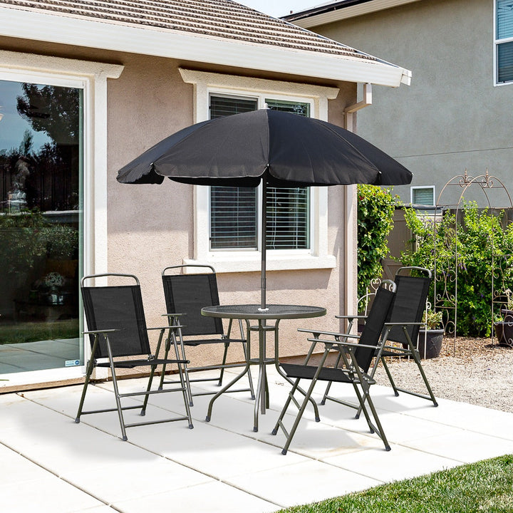 Conjunto de Móveis para Jardim Terraço ou Pátio com 4 Cadeiras 1 Mesa e 1 guarda-sol - Textilene, Alumínio e Poliéster