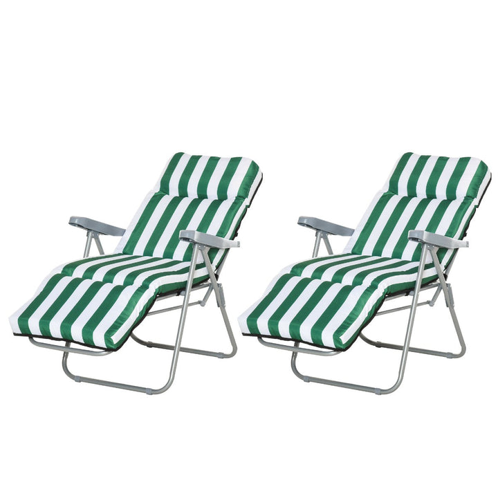 Conjunto de 2 Espreguiçadeiras Acolchoadas Dobráveis e Reclináveis com Descanso para os pés para Praia ou Campismo - Aço - 60x73x102 cm