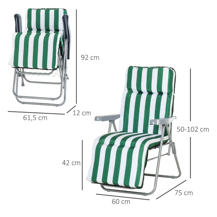 Conjunto de 2 Espreguiçadeiras Acolchoadas Dobráveis e Reclináveis com Descanso para os pés para Praia ou Campismo - Aço - 60x73x102 cm