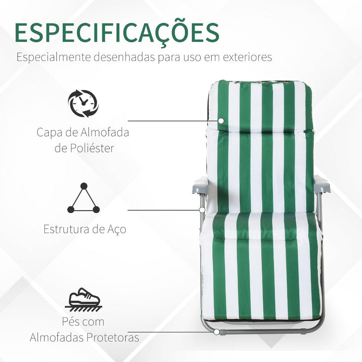 Conjunto de 2 Espreguiçadeiras Acolchoadas Dobráveis e Reclináveis com Descanso para os pés para Praia ou Campismo - Aço - 60x73x102 cm