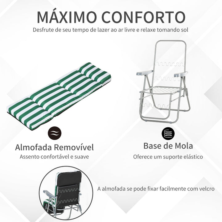 Conjunto de 2 Espreguiçadeiras Acolchoadas Dobráveis e Reclináveis com Descanso para os pés para Praia ou Campismo - Aço - 60x73x102 cm