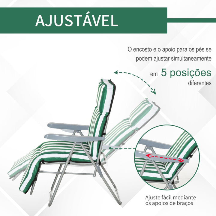 Conjunto de 2 Espreguiçadeiras Acolchoadas Dobráveis e Reclináveis com Descanso para os pés para Praia ou Campismo - Aço - 60x73x102 cm