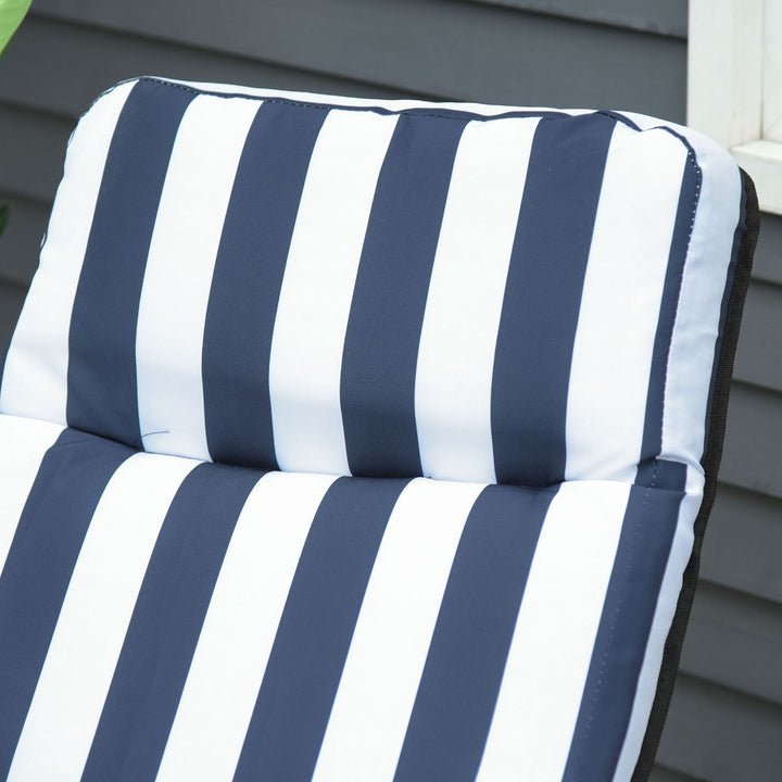 Conjunto de 2 espreguiçadeiras acolchoadas reclináveis e reclináveis com apoio para os pés para a praia ou para o acampamento - azul e branco - aço - 58x90x110cm