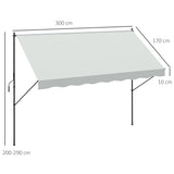 Toldo Manual Retrátil 300x170x200-290cm Toldo Ajustável com Manivela Proteção Solar UV40+ para Varanda Jardim Creme