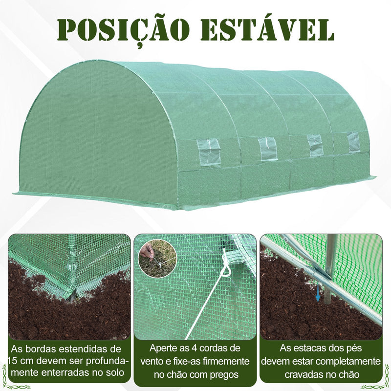 Outsunny Estufa de Jardim para Planta - Cor: Verde - Aço e Polietileno - 6 x 3 x 2 m