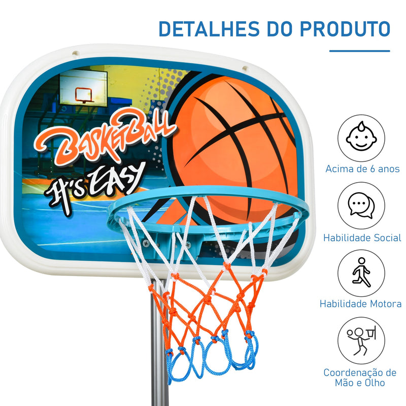 Tabela de basquetebol para crianças acima de 6 anos com suporte de altura ajustável e base recarregável incluídos 32x65x126-158 cm