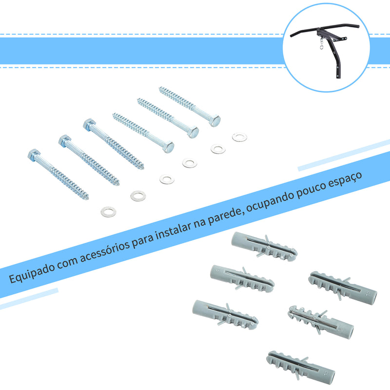 Barra de Elevação para Parede de Aço 2 em 1 Suporte para Saco de Boxe para Treinamento em Casa Escritório Academia Carga Máx. 130kg 93x47x51cm Preto