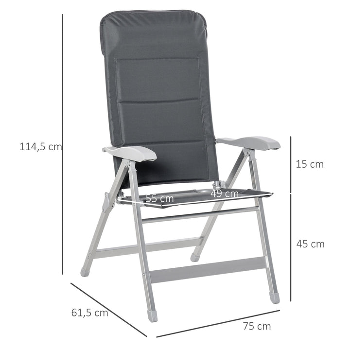 Cadeira de jardim dobrável de alumínio com encosto alto ajustável de 7 posições e encosto de cabeça acolchoado 75x61,5x114,5 cm cinza