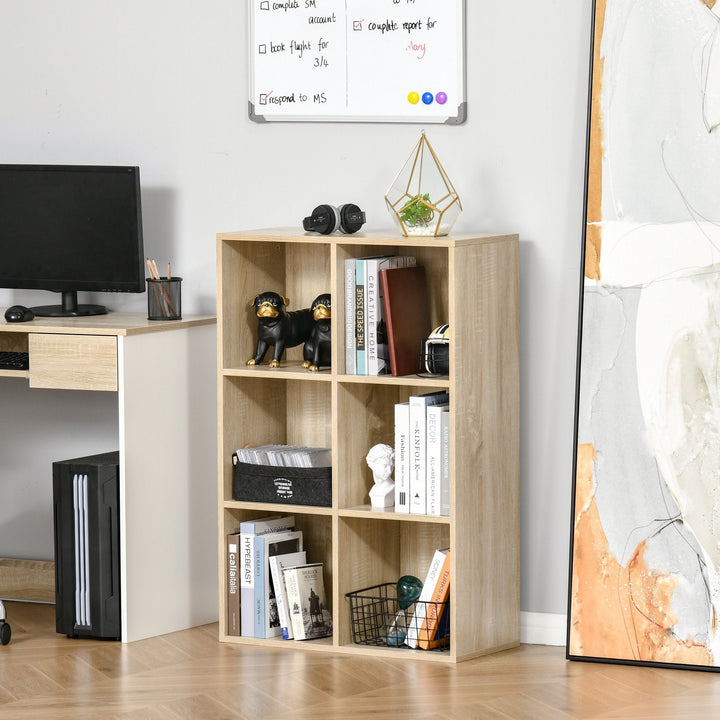 Estante para Livros Estante de Madeira de 3 Níveis com 6 Compartimentos de Armazenamento para Sala de Estar Dormitório Escritório 65,5x30x97,5cm Carvalho
