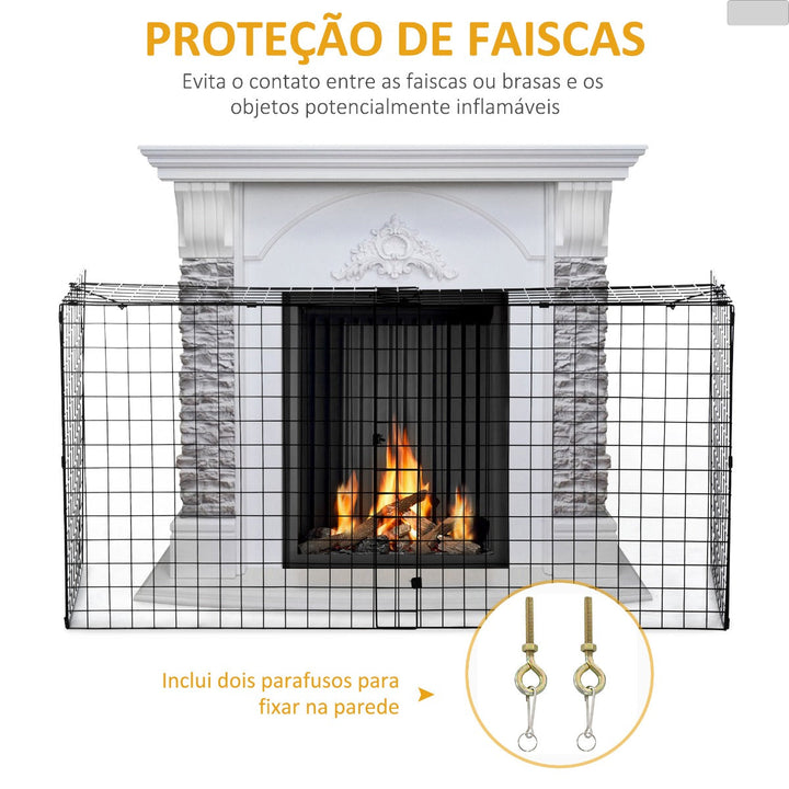 Protetor de Lareira com Comprimento Ajustável Barreira de Segurança para Lareira com Grade de Metal 81,5-160x44x68cm Preto