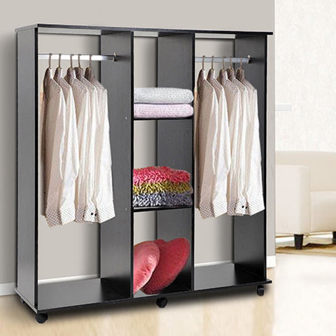 Armário Móvel com Duplo Trilho 3 Estantes Organizador 120x40x128cm Preto