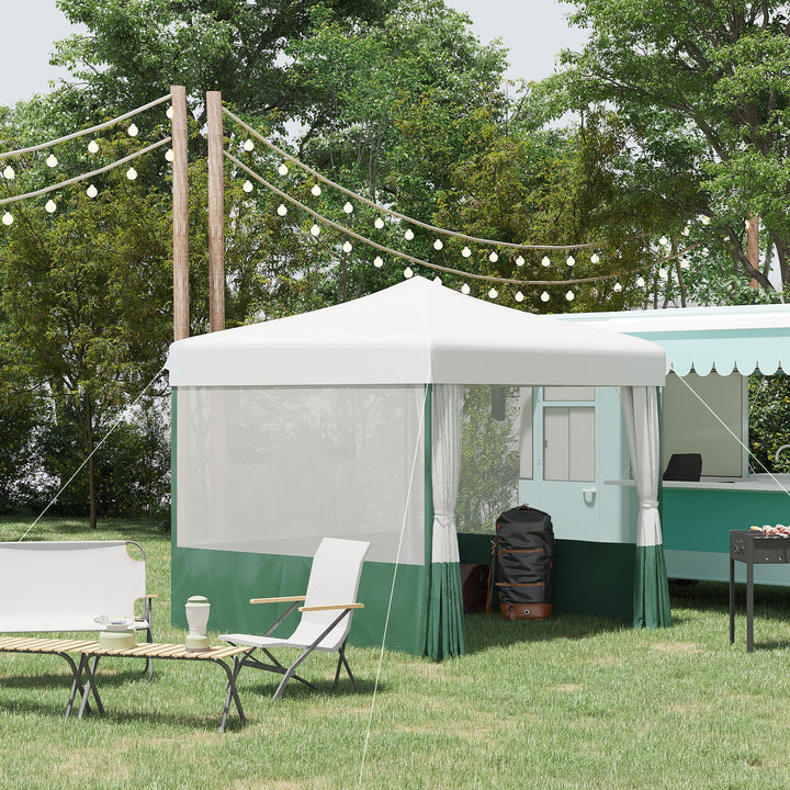 Tenda Dobrável 2,7x2,7cm Tenda de Jardim com Proteção UV30 Altura Ajustável em 3 Níveis 2 Janelas e Bolsa de Transporte para Pátio Varanda Branco e Verde