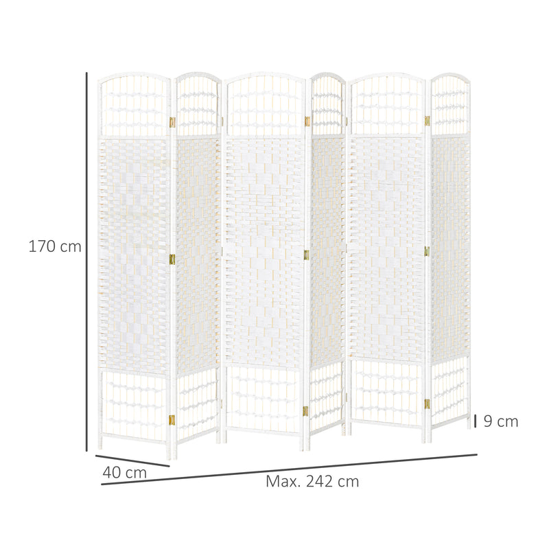 Biombo de 6 Paineis Separador de Ambientes Dobrável 242x170cm Divisória de Habitações de Fibra de Papel Decoração Elegante para Dormitório Sala de Estar Branco