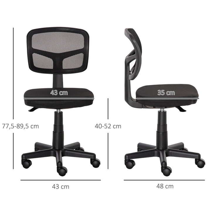 Cadeira de Escritório Ergonómica de Malha Cadeira de Escritório Giratória 360° com Altura Ajustável Suporte Lombar Respirável e Rodas 43x48x77,5-89,5cm Preto