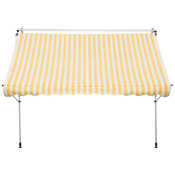 Toldo Portátil Pátio Varanda 3x1,5m Toldo Manual Dobrável de Alumínio Altura Regulável com Manivela para Terraço Jardim Amarelo e Branco
