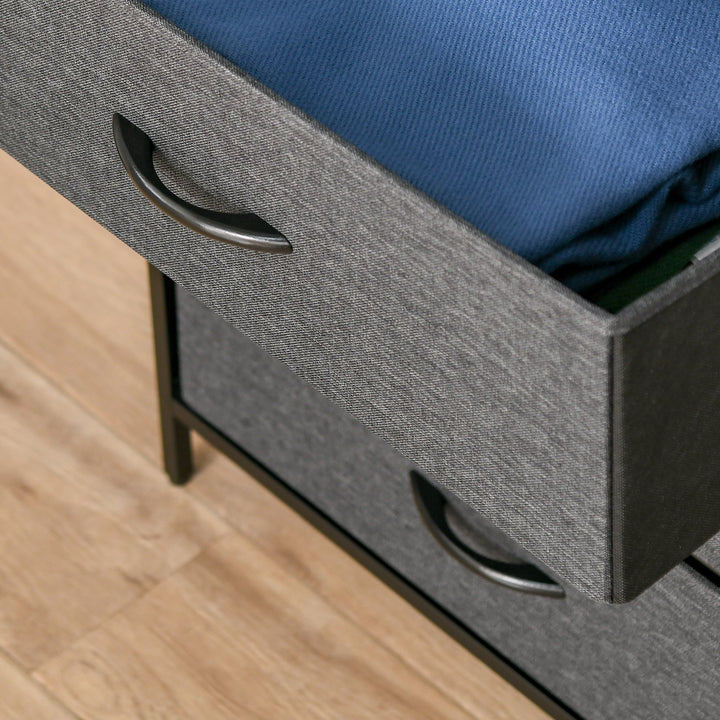 Cómoda com 4 Gavetas Dobráveis e Prateleira Aberta Cómoda com Gavetas de Tecido para Escritório Dormitórios Estilo Industrial Anti-Tombo 58x29x103cm Marrom e Cinza