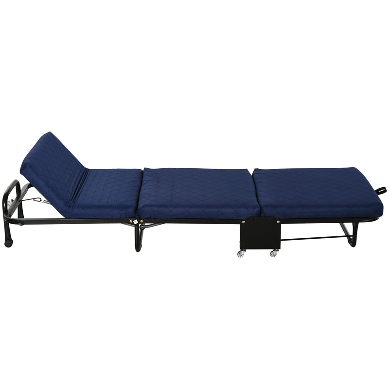 Cama dobrável portátil Cabeceira Ajustável em 5 Níveis de Ângulo Carga máxima 120 kg 184x65x26cm Azul