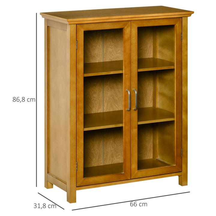 Aparador Auxiliar com 2 Portas de Vidro Armário de Sala de Estar Múltiuso com 2 Prateleiras Interiores Ajustáveis Estilo Rústico para Cozinha Sala de Jantar 66x31,8x86,8 cm Nogueira