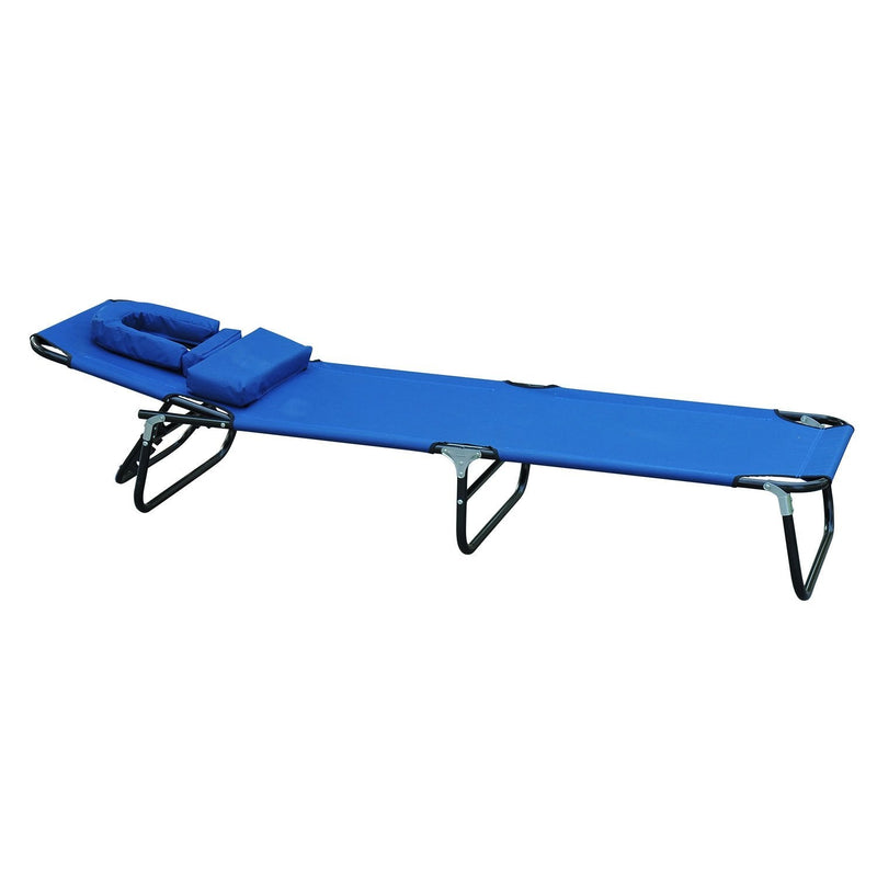 Espreguiçadeira reclinável e dobrável com almofada de leitura ou massagem - Cor Azul - Aço - 190x56x28 cm