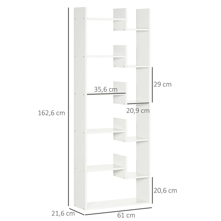 Estante para Livros de 6 Níveis Estante de Madeira com 11 Compartimentos Abertos para Sala de Estar Escritório Estúdio Anti-Tombamento Carga Máxima 100kg 61x21,6x162,6cm Branco