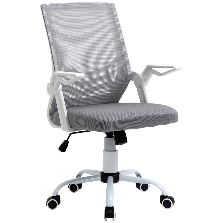 Cadeira de Escritório Ergonômica Giratória com Altura Ajustável Apoio para os Braços Dobrável Suporte Lombar e Encosto Transpirável 62,5x55x94-104cm Cinza