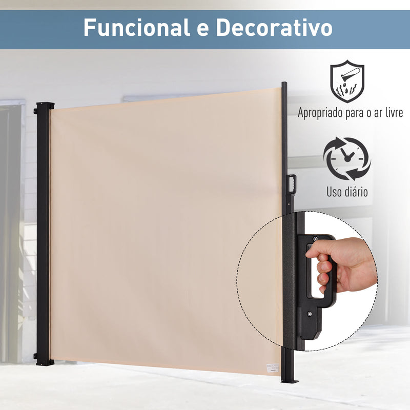 Toldo Lateral Retrátil para Terraço de Jardim ou Pátio Poliéster 350x180cm Marfim