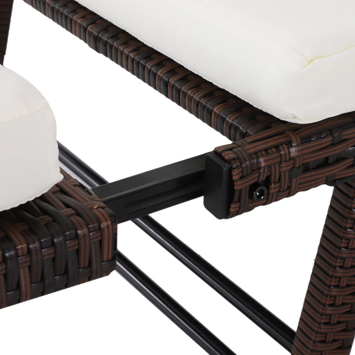 Sofá de Dois Lugares Ratán Sintético Convertível en Cama Sofá de Jardim Exterior com Almofada Castanha Cadeira Móvel Mobiliário Pátio Terraço 129x66x79cm