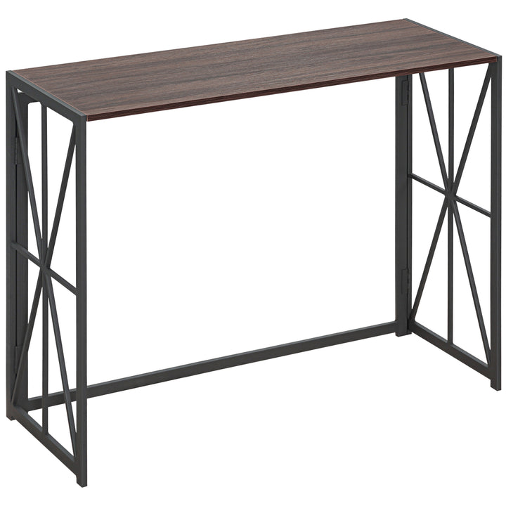 Consola Mesa de Entrada Estilo Industrial com Estrutura em Metal Dobrável e Bancada de MDF para Sala de Estar Entrada Corredor 100x38x80cm Marrom e Preto