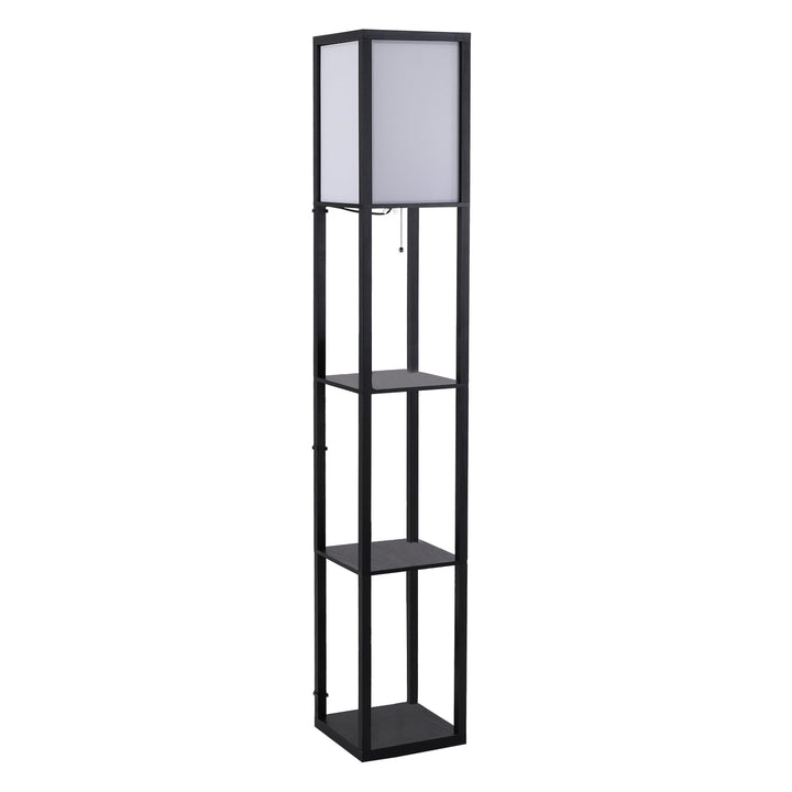 Prateleira alta de 3 níveis com lâmpada para sala de estar quarto Prateleiras modernas para prateleira de exposição em preto e branco da sala de estar 26x26x160cm
