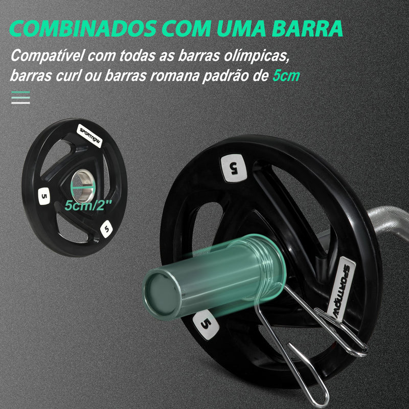 Conjunto de 2 Discos de Pesos Olimpicos 5kg Ferro Fundido Placas de Peso Revestido em Borracha com Orifício de 5cm para Treinamento Fitness em Ginásio Casa Ø24x3,5 cm Preto