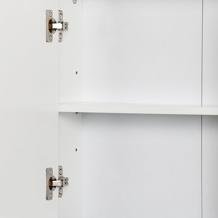Armário de Casa de Banho com Espelho Móvel Suspenso de Casa de Banho com Prateleira Interior Ajustável em 3 Níveis e 2 Portas 48x14,5x45 cm Branco