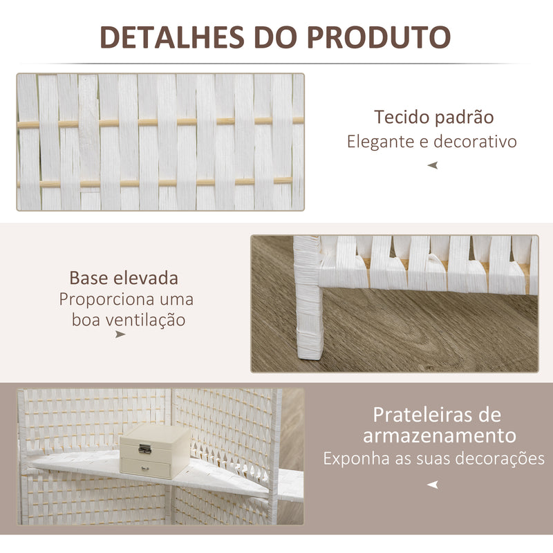 Biombo Divisor de 4 Painéis Dobrável Separador de Ambientes 181x180cm Divisor de Ambientes com Prateleiras Decoração para Dormitórios Sala de Estar Branco