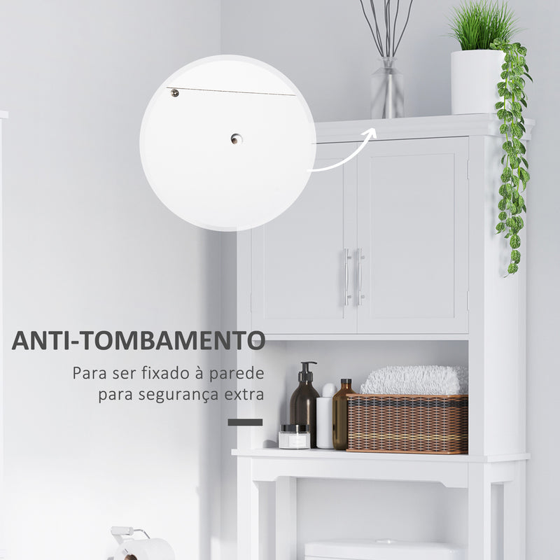 Armário sobre Sanita Armário Alto para Lavadora com 2 Portas Prateleira Interior Ajustável e 1 Prateleira de Armazenamento para Casa de Banho WC Carga 30kg Anti-Tombamento 71x20,5x165cm Branco