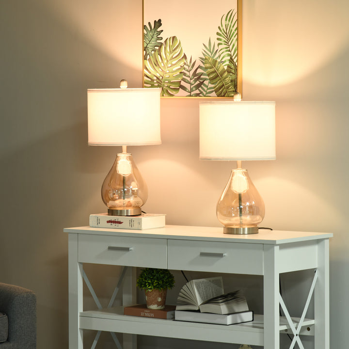 Conjunto de 2 Candeeiros de Mesa Candeeiros de Mesa com Ecrã de Linho Suporte para Lâmpada E27 Máx. 40W para Sala de Estar Dormitório Ø30x56 cm Branco