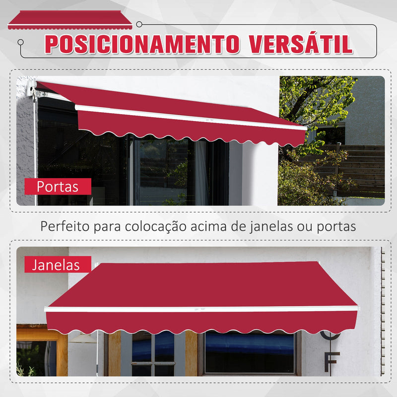 Toldo de Alumínio Manual Dobrável 395x245cm com Manivela para pátio Varanda Jardim e Terraço Tecido de poliéster 280g m² - Vermelho