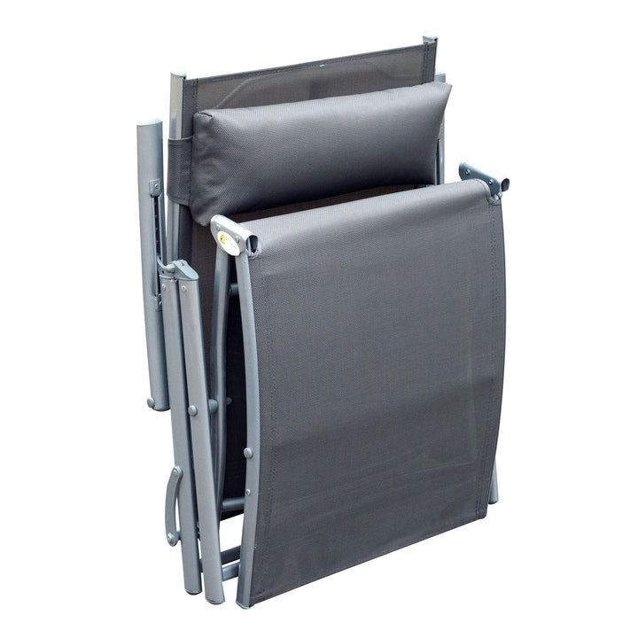 Dobrável Espreguiçadeira Encosto Ajustável para 7 Níveis com Travesseiro Resistente ao Textilene Relaxar na Piscina Exterior Terraço Camping 137x63,5x100,5 cm Aço