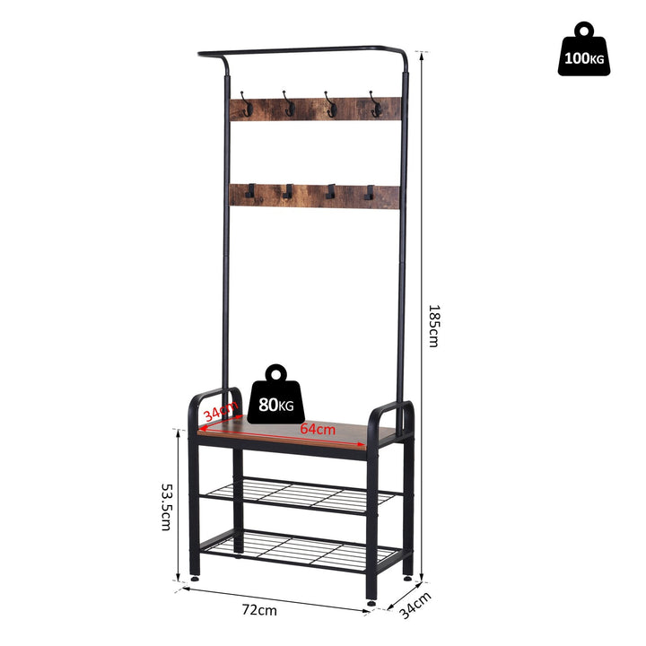 Cabide de metal Sapateira 3 Prateleiras 8 Ganchos Cabide para Sapatos Roupas para Entrada Corredor 72x34x185cm