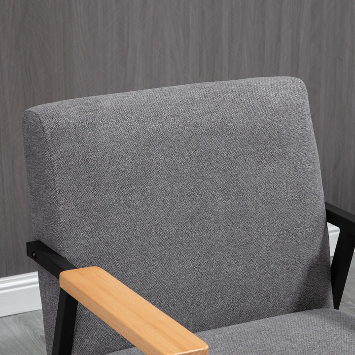 Poltrona de Sala de Estar Poltrona Moderna Estofada em Poliéster com Apoio para os Braços de Madeira e Pés de Aço para Escritório Dormitório 64x5x70x83,5 cm Cinza