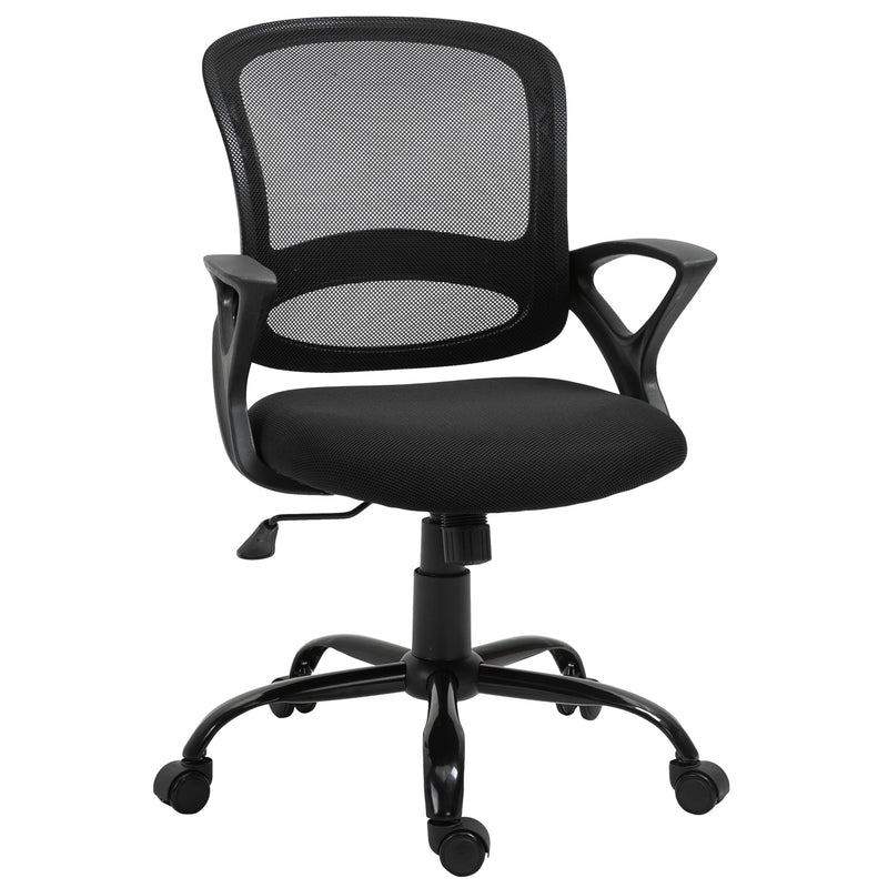 Cadeira de Oficina Ergonômica Basculante com Altura Ajustável Assento Giratório 360° Suporte e Lombar Malha Transpirável 61x61x89-99cm Preto