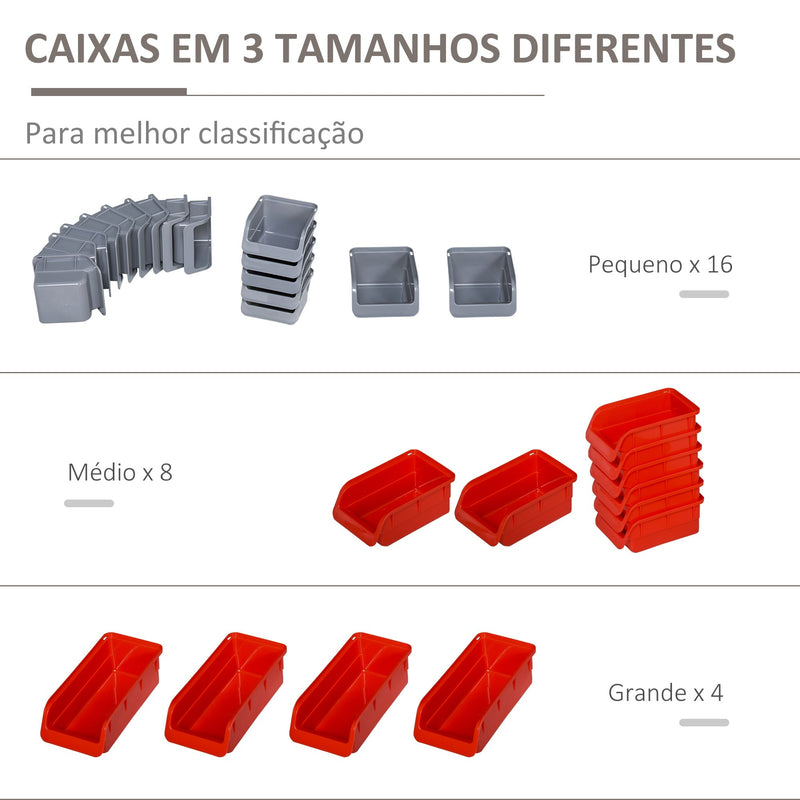 Organizador de ferramentas com caixas e ganchos 63,5x22,5x95,5cm cinza e vermelho