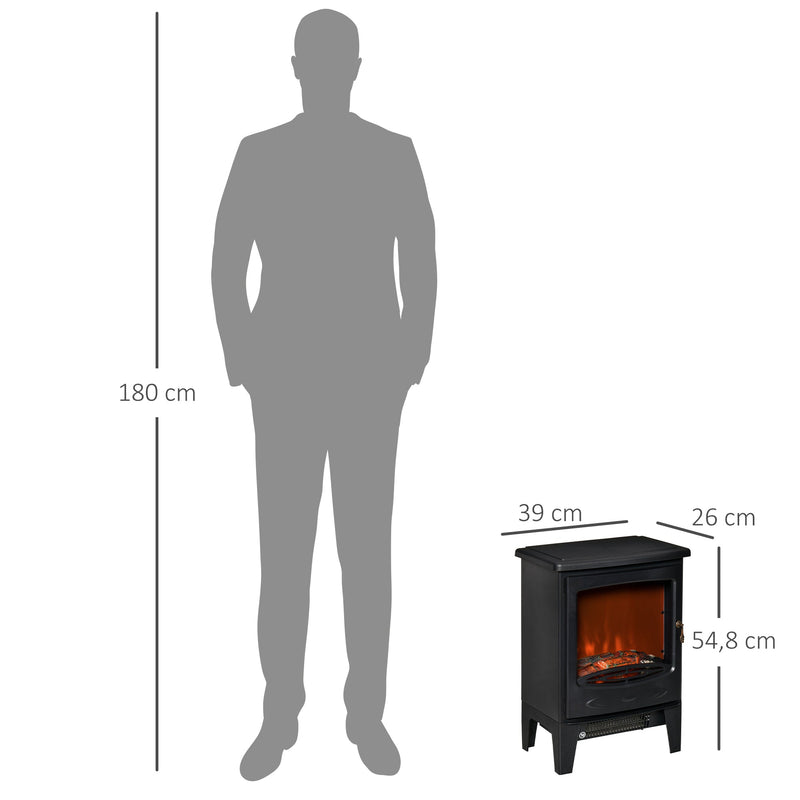 Lareira Elétrica Portátil Potência 900/1800W com Efeito de Chama Realista Termostato Ajustável e Proteção contra Superaquecimento até 20m² 39x26x54,8cm Preto