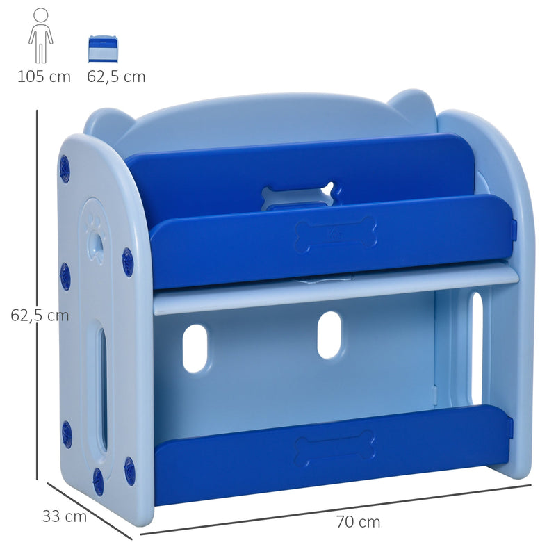 Estante Infantil de Brinquedos e Livros para Crianças com 2 Prateleiras e Caixa de Armazenamento com Tampa Dobrável para Habitação Infantil 70x33x62,5cm Azul