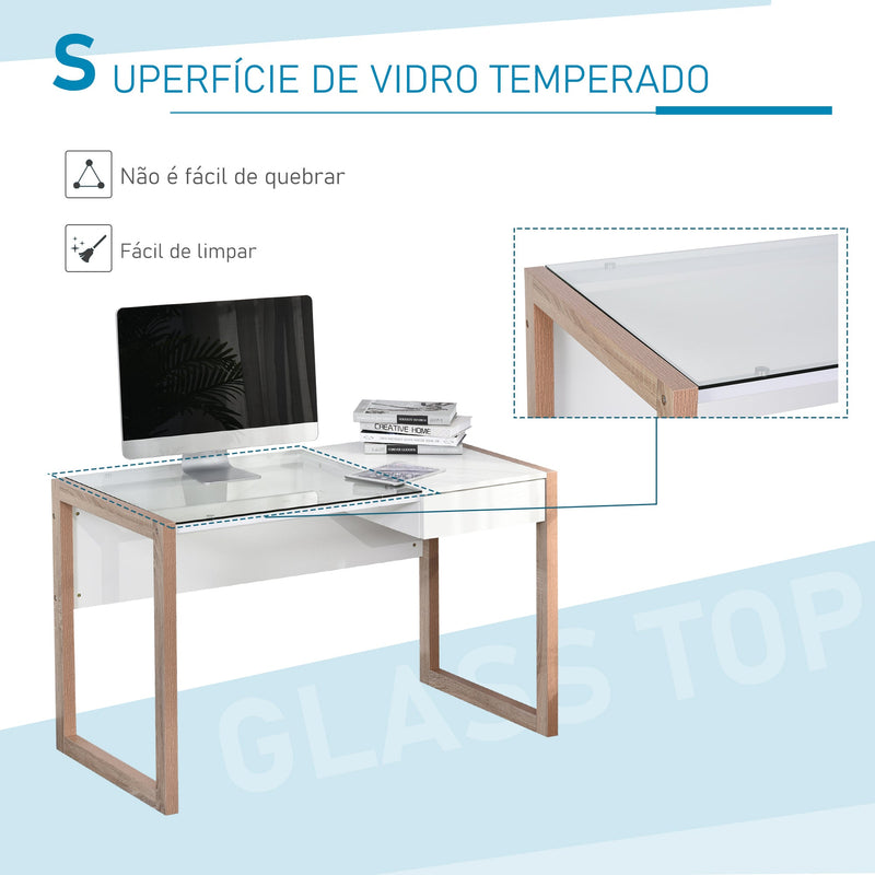 Mesa de computador Com tampo de vidro temperado e gaveta 120x60x75 cm Branco