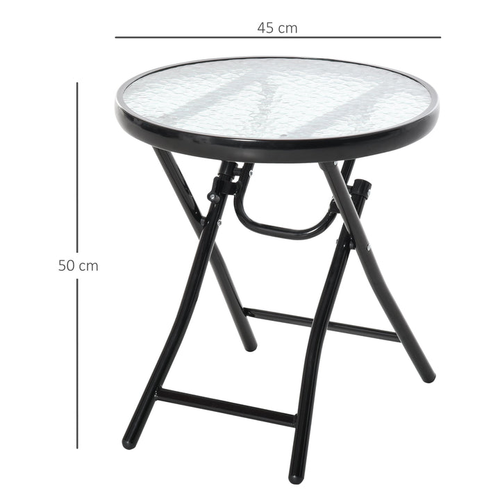 Mesa dobrável redonda de vidro Mesa de jardim com fivela de segurança borda coberta de metal interno e externo Ø45x50 cm Preto